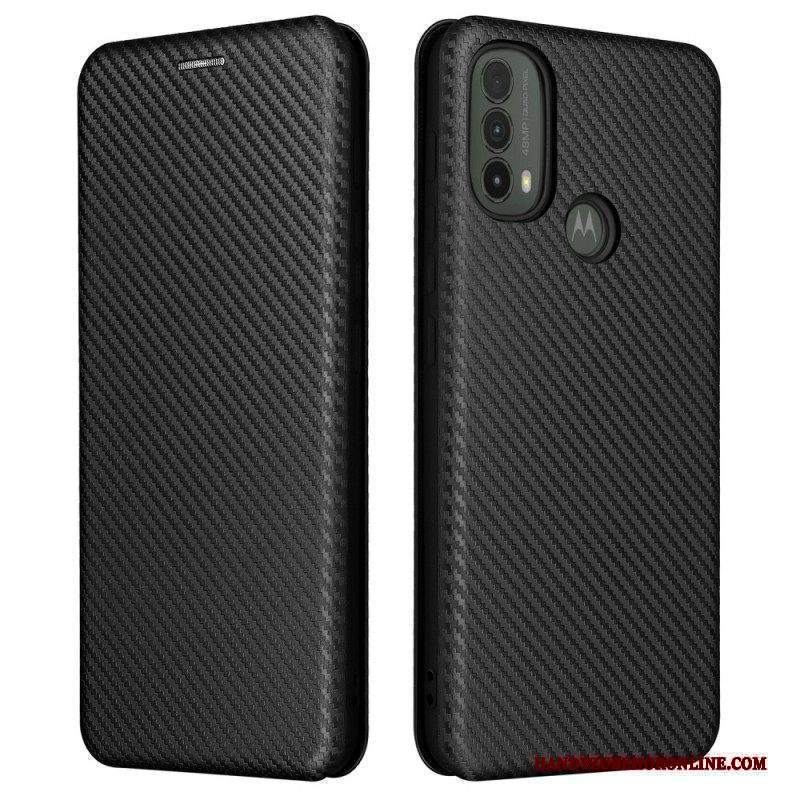 Folio Cover Moto E40 / E30 / E20 Custodia in pelle Fibra Di Carbonio