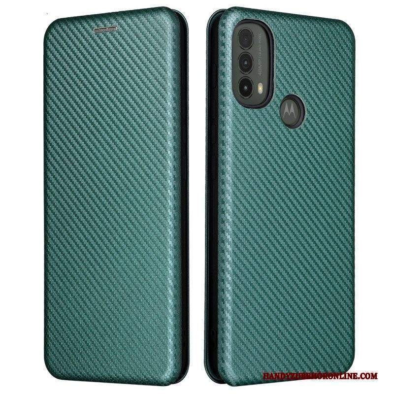 Folio Cover Moto E40 / E30 / E20 Custodia in pelle Fibra Di Carbonio