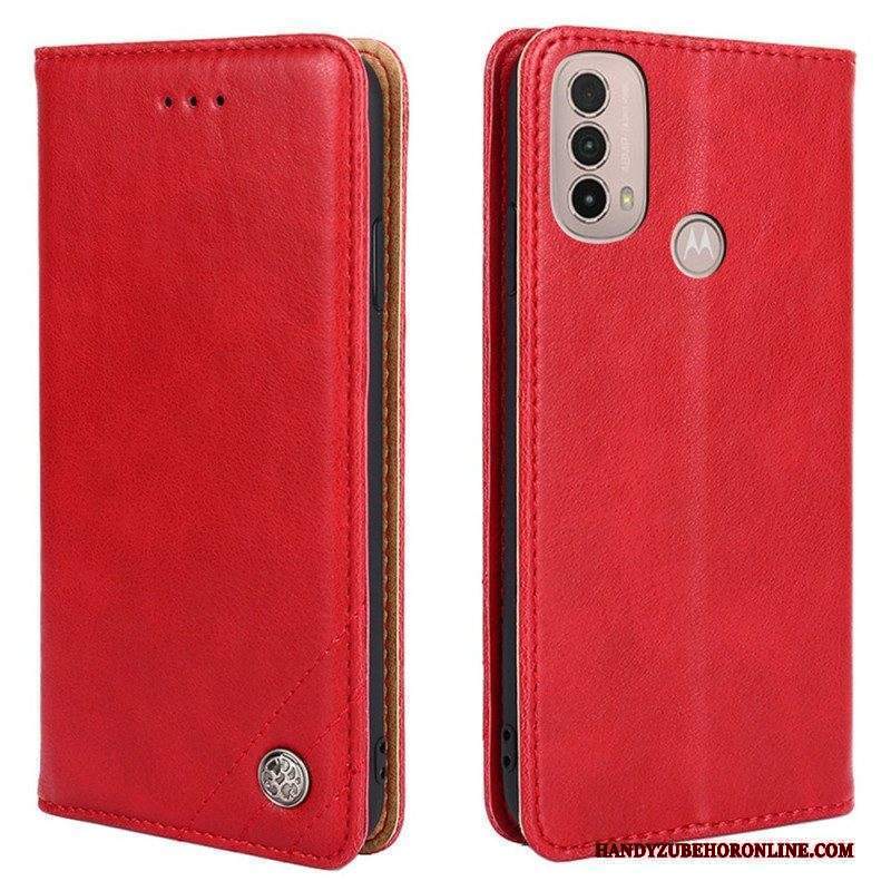 Folio Cover Moto E40 / E30 / E20 Custodia in pelle Rivetto In Pelle Stile