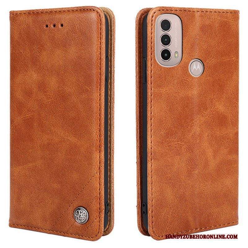 Folio Cover Moto E40 / E30 / E20 Custodia in pelle Rivetto In Pelle Stile