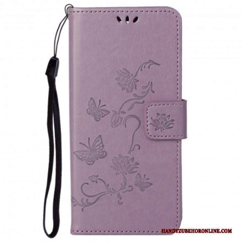 Folio Cover Motorola Edge 20 Pro Cinturino Farfalle E Fiori