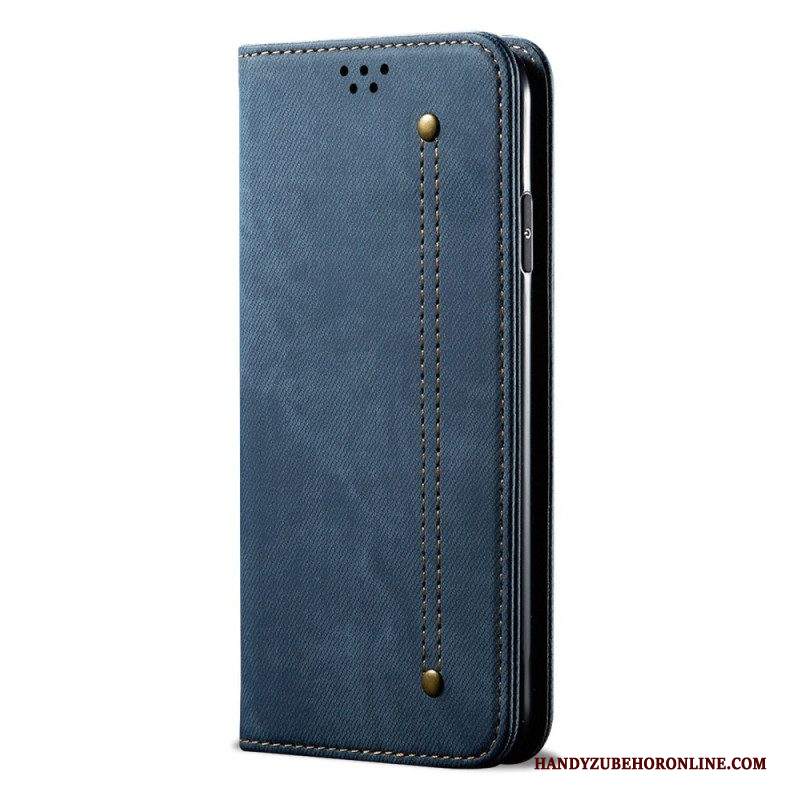 Folio Cover Samsung Galaxy A14 / A14 5G Custodia in pelle Tessuto Denim