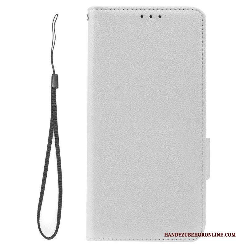 Folio Cover Samsung Galaxy A14 / A14 5G Strappy Litchi Stile In Pelle