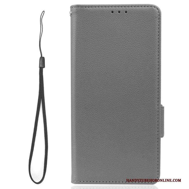 Folio Cover Samsung Galaxy A14 / A14 5G Strappy Litchi Stile In Pelle