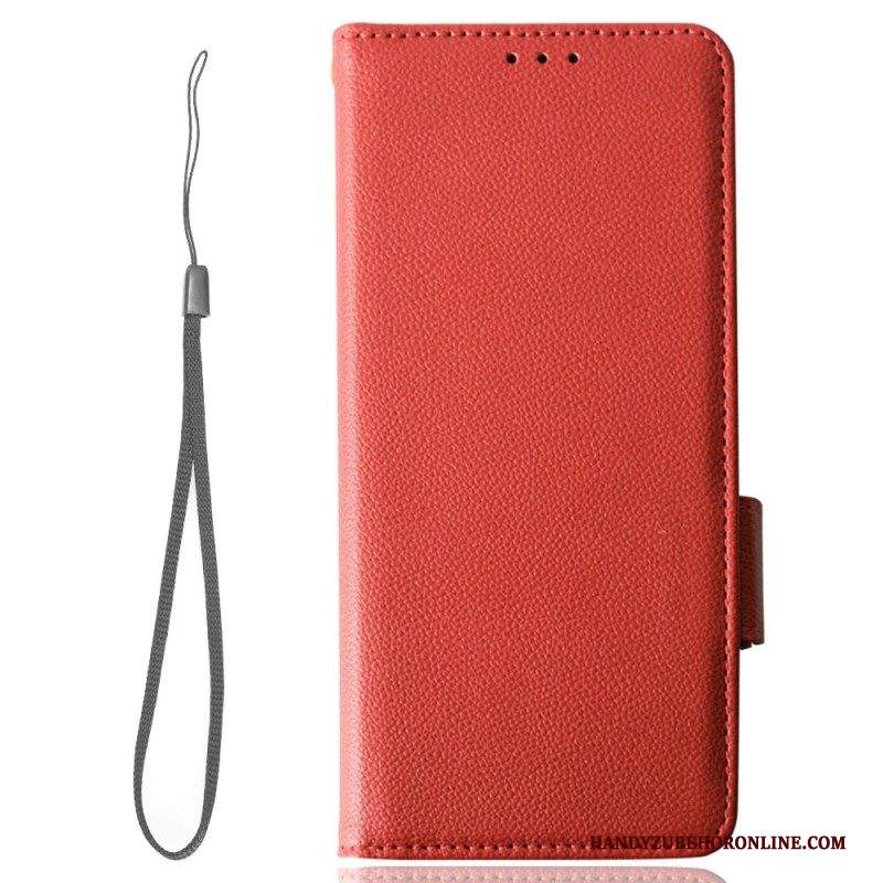 Folio Cover Samsung Galaxy A14 / A14 5G Strappy Litchi Stile In Pelle