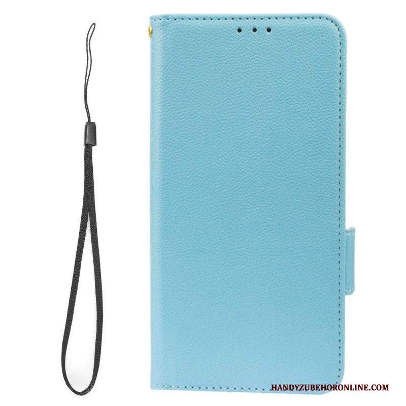 Folio Cover Samsung Galaxy A14 / A14 5G Strappy Litchi Stile In Pelle