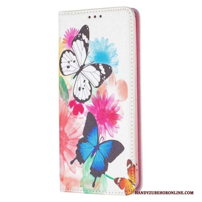 Folio Cover Samsung Galaxy A53 5G Custodia in pelle Farfalle Colorate