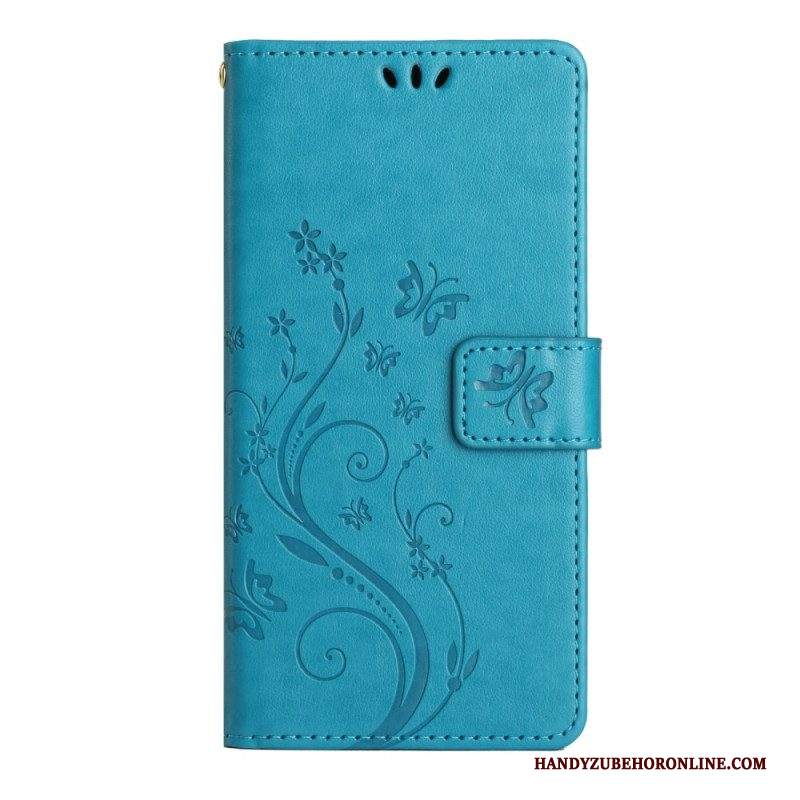 Folio Cover Samsung Galaxy A54 5G Fiori E Farfalle Con Cinturino