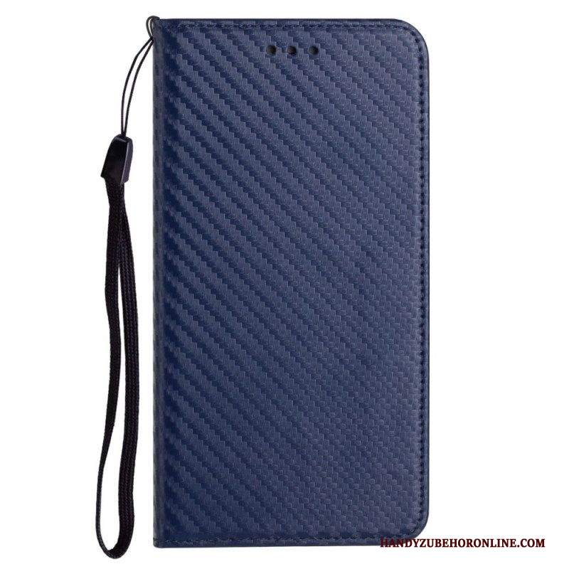 Folio Cover Samsung Galaxy M12 / A12 Custodia in pelle Cinturino In Fibra Di Carbonio