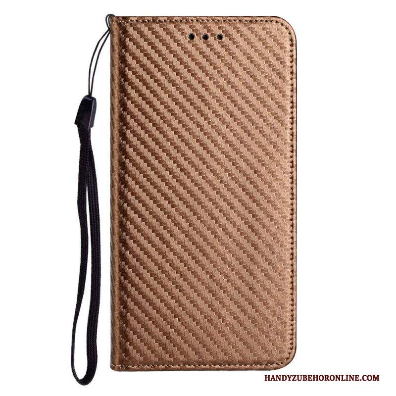 Folio Cover Samsung Galaxy M12 / A12 Custodia in pelle Cinturino In Fibra Di Carbonio