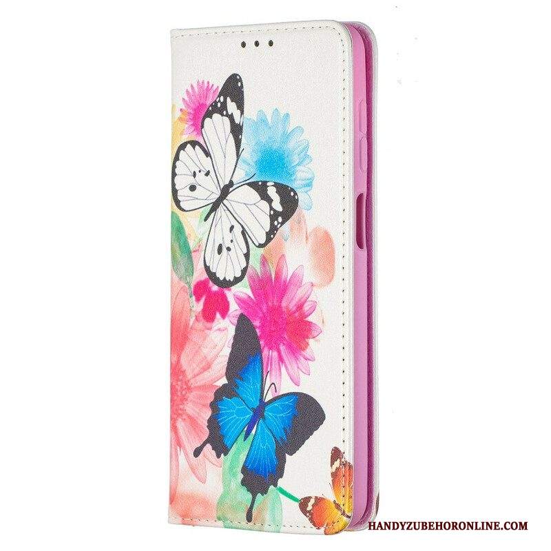 Folio Cover Samsung Galaxy M12 / A12 Custodia in pelle Farfalle Colorate