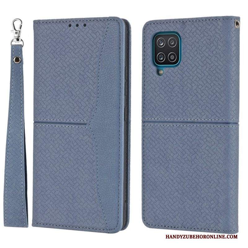 Folio Cover Samsung Galaxy M12 / A12 Custodia in pelle Stile In Pelle Intrecciata Con Cinturino