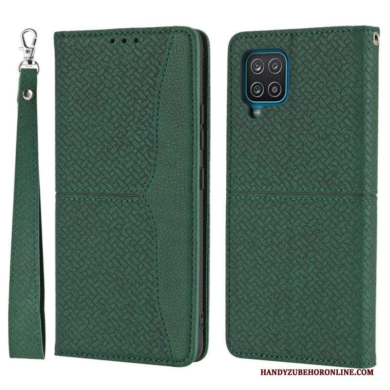 Folio Cover Samsung Galaxy M12 / A12 Custodia in pelle Stile In Pelle Intrecciata Con Cinturino