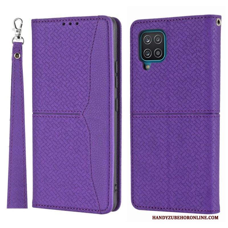 Folio Cover Samsung Galaxy M12 / A12 Custodia in pelle Stile In Pelle Intrecciata Con Cinturino