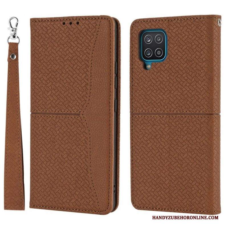 Folio Cover Samsung Galaxy M12 / A12 Custodia in pelle Stile In Pelle Intrecciata Con Cinturino