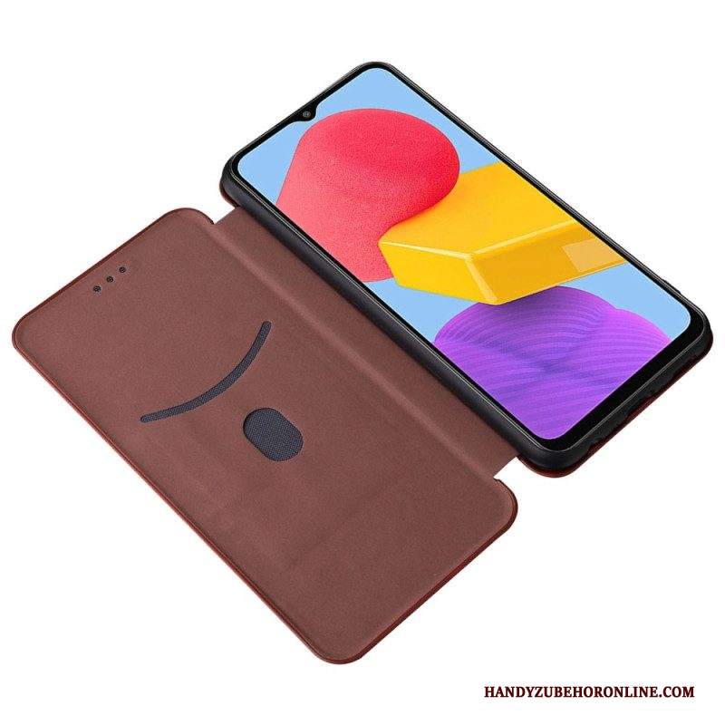 Folio Cover Samsung Galaxy M13 Custodia in pelle Fibra Di Carbonio