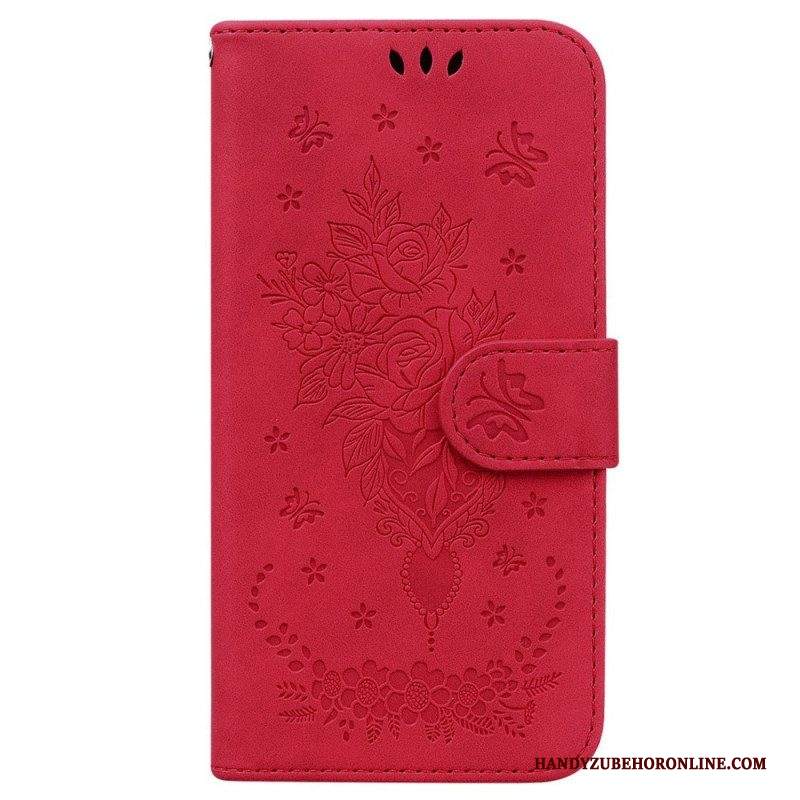 Folio Cover Samsung Galaxy M13 Strappy Rose E Farfalle