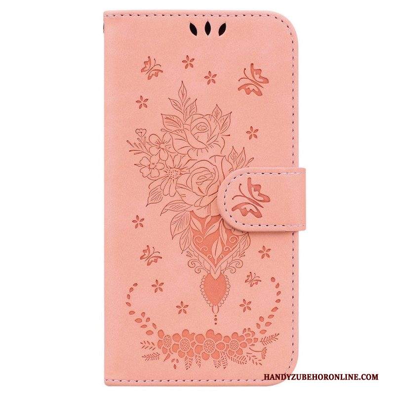 Folio Cover Samsung Galaxy M13 Strappy Rose E Farfalle