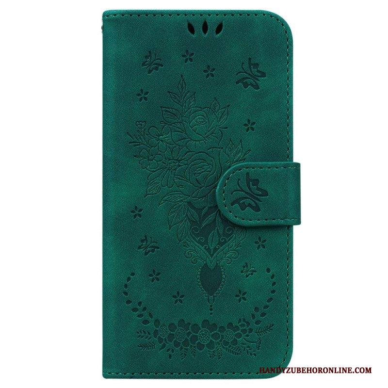 Folio Cover Samsung Galaxy M13 Strappy Rose E Farfalle