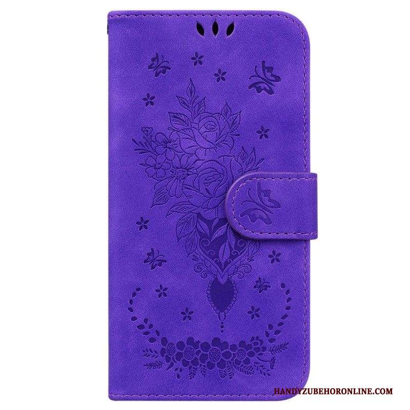 Folio Cover Samsung Galaxy M13 Strappy Rose E Farfalle