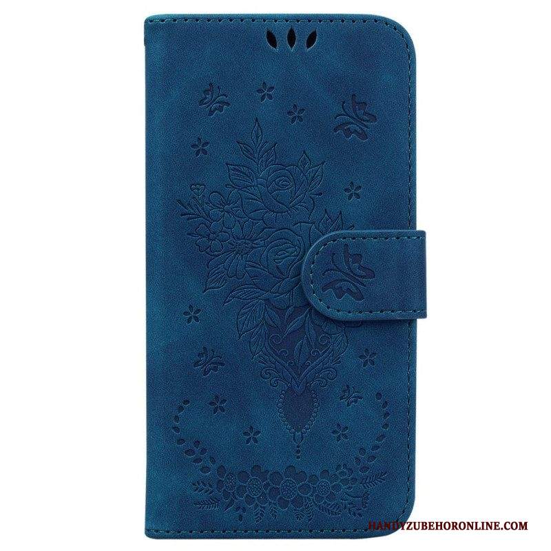 Folio Cover Samsung Galaxy M13 Strappy Rose E Farfalle