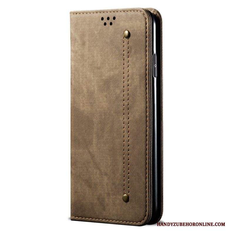 Folio Cover Samsung Galaxy M32 Custodia in pelle Tessuto Denim