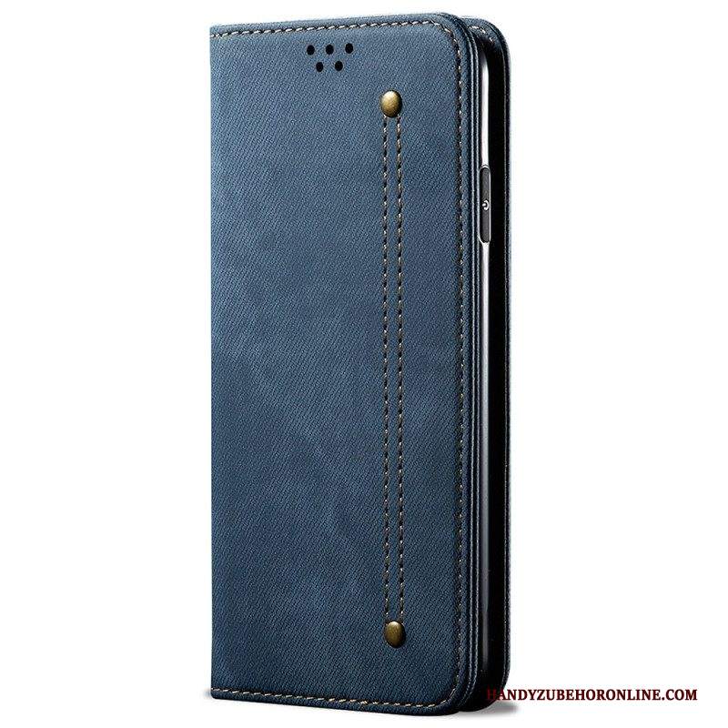 Folio Cover Samsung Galaxy M52 5G Custodia in pelle Tessuto Denim