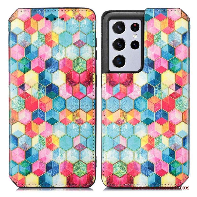 Folio Cover Samsung Galaxy S21 Ultra 5G Custodia in pelle Sorprendente Motivo Colorato