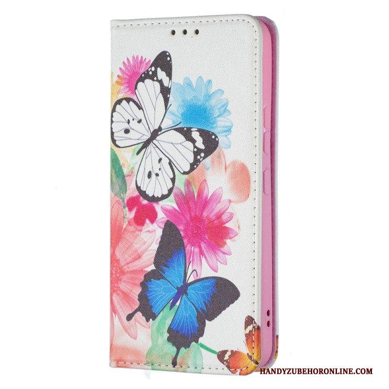 Folio Cover Samsung Galaxy S22 5G Custodia in pelle Farfalle Colorate