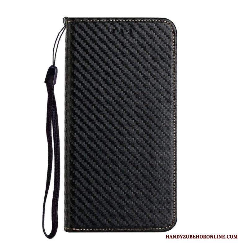 Folio Cover Samsung Galaxy S23 Ultra 5G Custodia in pelle Stile In Fibra Di Carbonio Con Cinturino