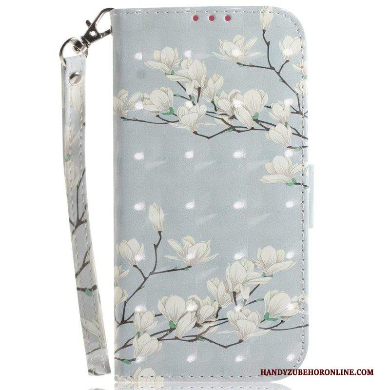 Folio Cover Samsung Galaxy S23 Ultra 5G Fiori Bianchi Strappy