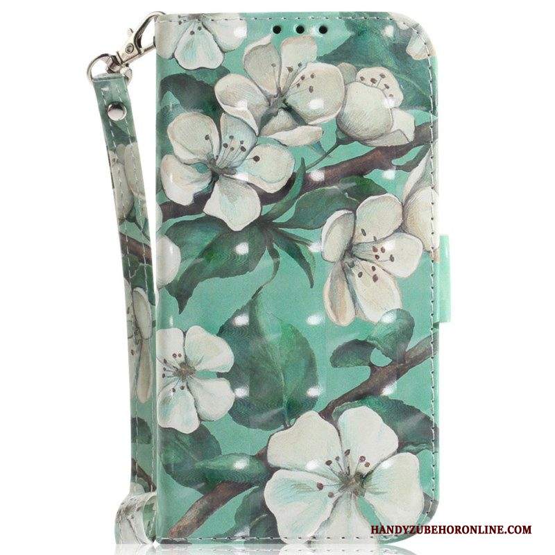 Folio Cover Samsung Galaxy S23 Ultra 5G Fiori Bianchi Strappy