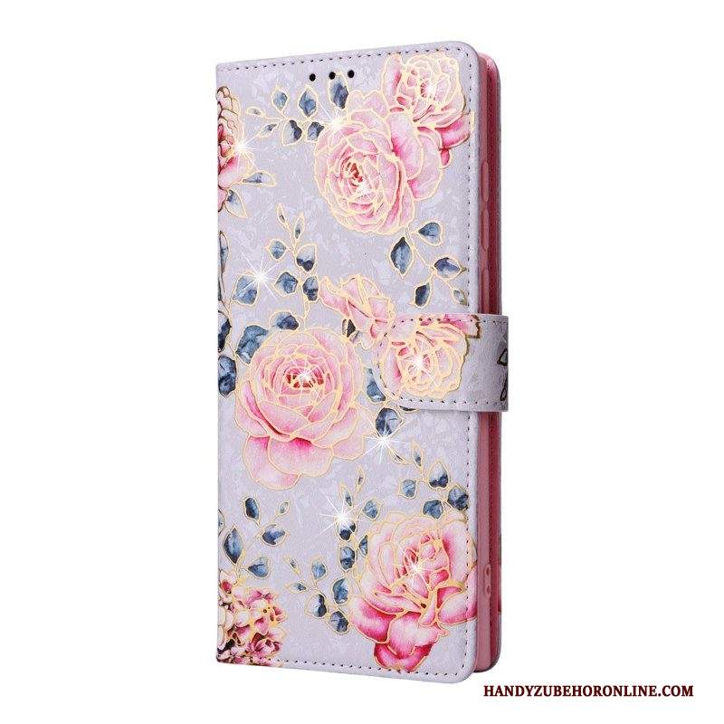 Folio Cover Samsung Galaxy S23 Ultra 5G Fiori Rfid Con Cordino