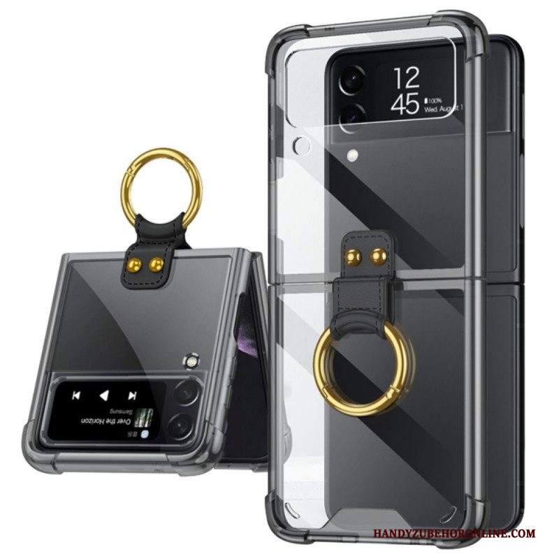 Folio Cover Samsung Galaxy Z Flip 3 5G Custodia in pelle Anello-supporto Trasparente Gkk