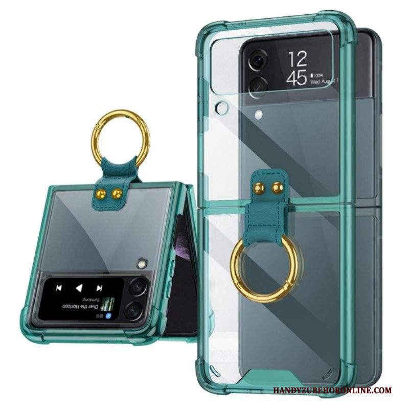 Folio Cover Samsung Galaxy Z Flip 3 5G Custodia in pelle Anello-supporto Trasparente Gkk