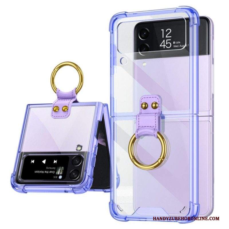 Folio Cover Samsung Galaxy Z Flip 3 5G Custodia in pelle Anello-supporto Trasparente Gkk