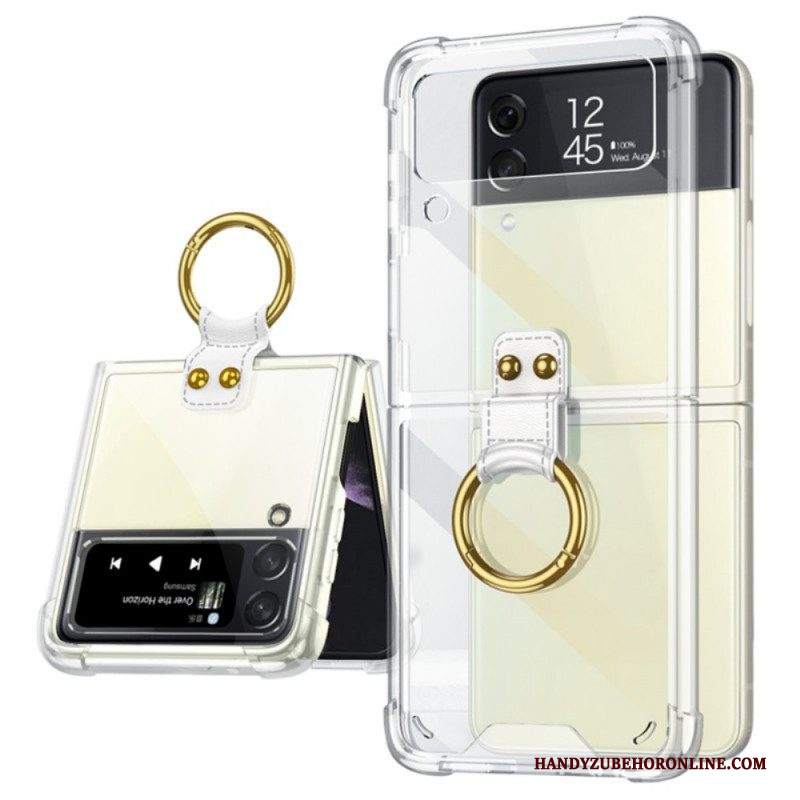 Folio Cover Samsung Galaxy Z Flip 3 5G Custodia in pelle Anello-supporto Trasparente Gkk