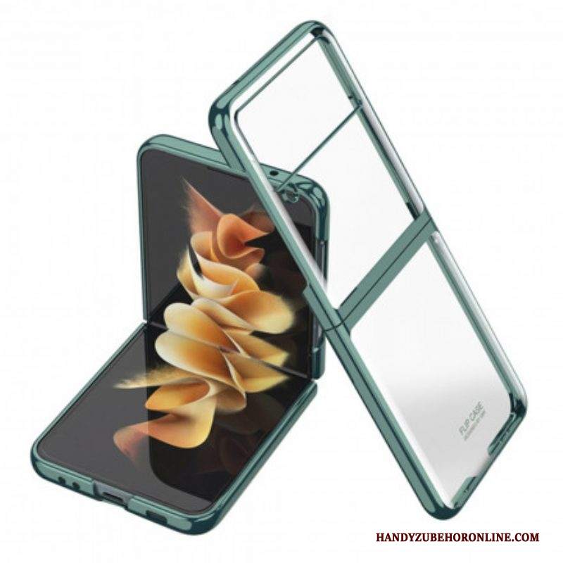 Folio Cover Samsung Galaxy Z Flip 3 5G Custodia in pelle Bordi In Stile Metallo