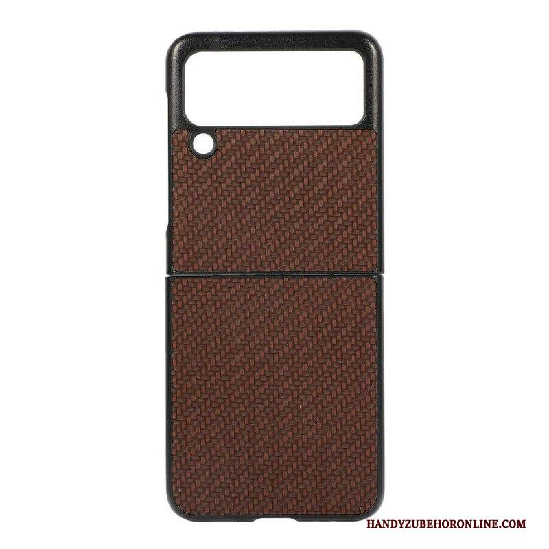 Folio Cover Samsung Galaxy Z Flip 3 5G Custodia in pelle Fibra Di Carbonio