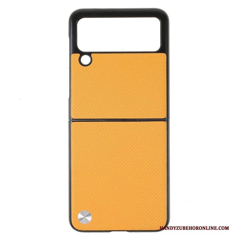 Folio Cover Samsung Galaxy Z Flip 3 5G Custodia in pelle Fibra Di Carbonio X-level