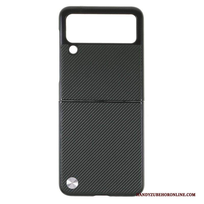 Folio Cover Samsung Galaxy Z Flip 3 5G Custodia in pelle Fibra Di Carbonio X-level