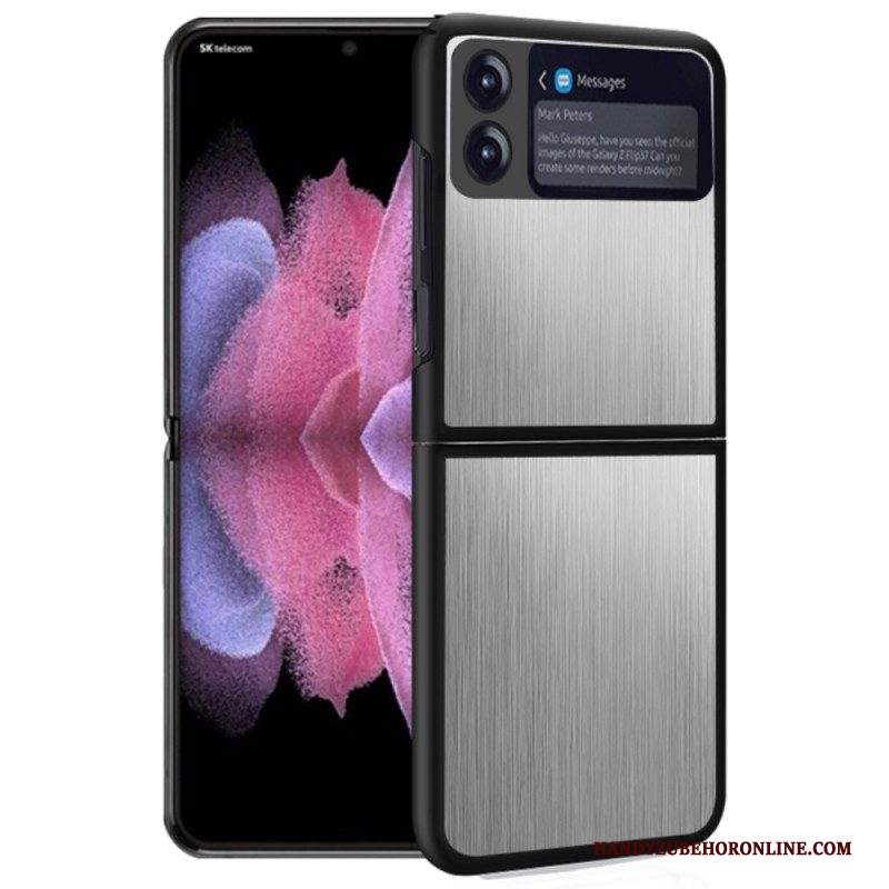 Folio Cover Samsung Galaxy Z Flip 3 5G Custodia in pelle Inossidabile Spazzolato