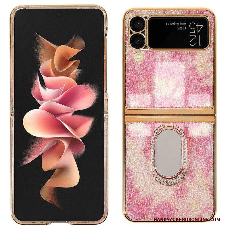 Folio Cover Samsung Galaxy Z Flip 3 5G Custodia in pelle Pietre Fantasia Con Anello-supporto