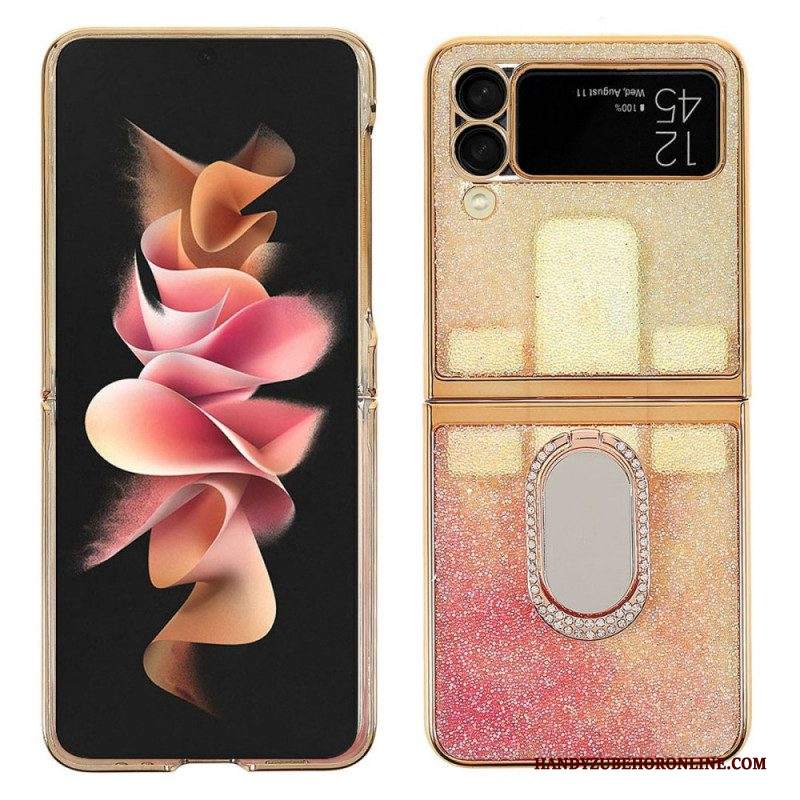 Folio Cover Samsung Galaxy Z Flip 3 5G Custodia in pelle Pietre Fantasia Con Anello-supporto