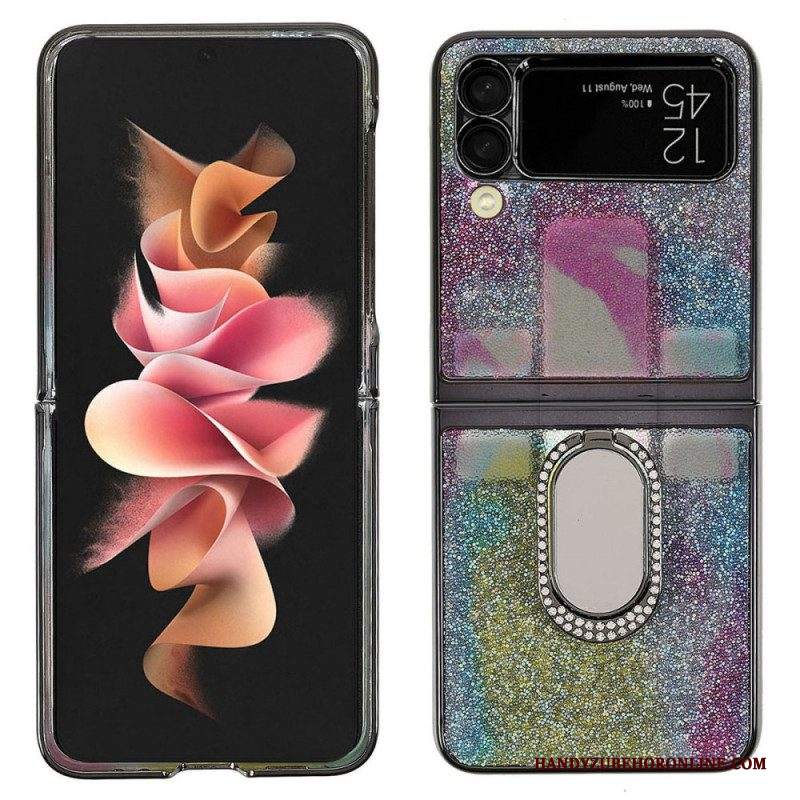 Folio Cover Samsung Galaxy Z Flip 3 5G Custodia in pelle Pietre Fantasia Con Anello-supporto