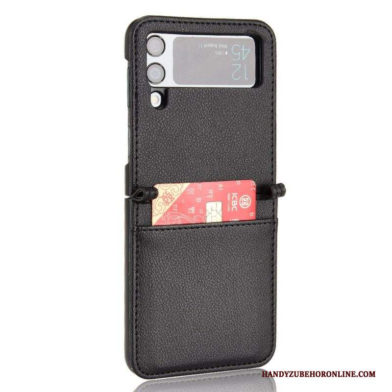 Folio Cover Samsung Galaxy Z Flip 3 5G Custodia in pelle Portacarte In Pelle Stile Litchi