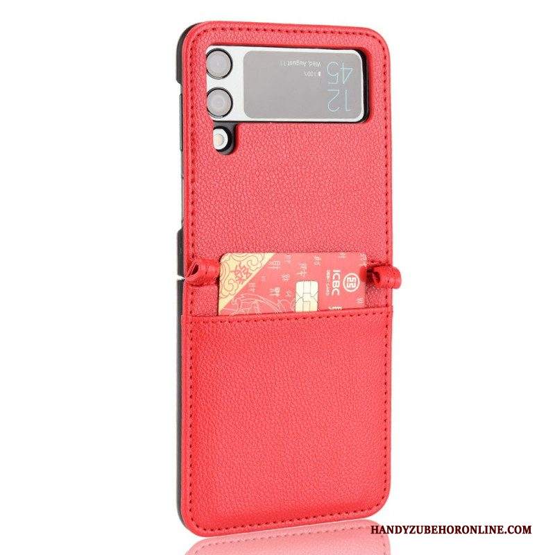 Folio Cover Samsung Galaxy Z Flip 3 5G Custodia in pelle Portacarte In Pelle Stile Litchi