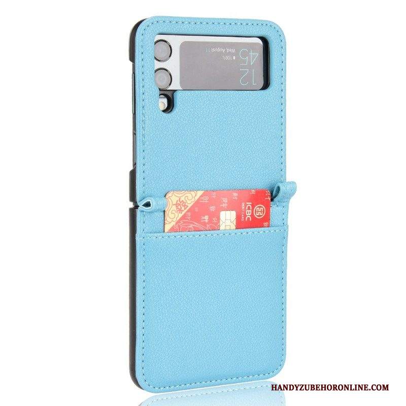 Folio Cover Samsung Galaxy Z Flip 3 5G Custodia in pelle Portacarte In Pelle Stile Litchi