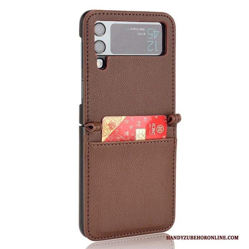 Folio Cover Samsung Galaxy Z Flip 3 5G Custodia in pelle Portacarte In Pelle Stile Litchi