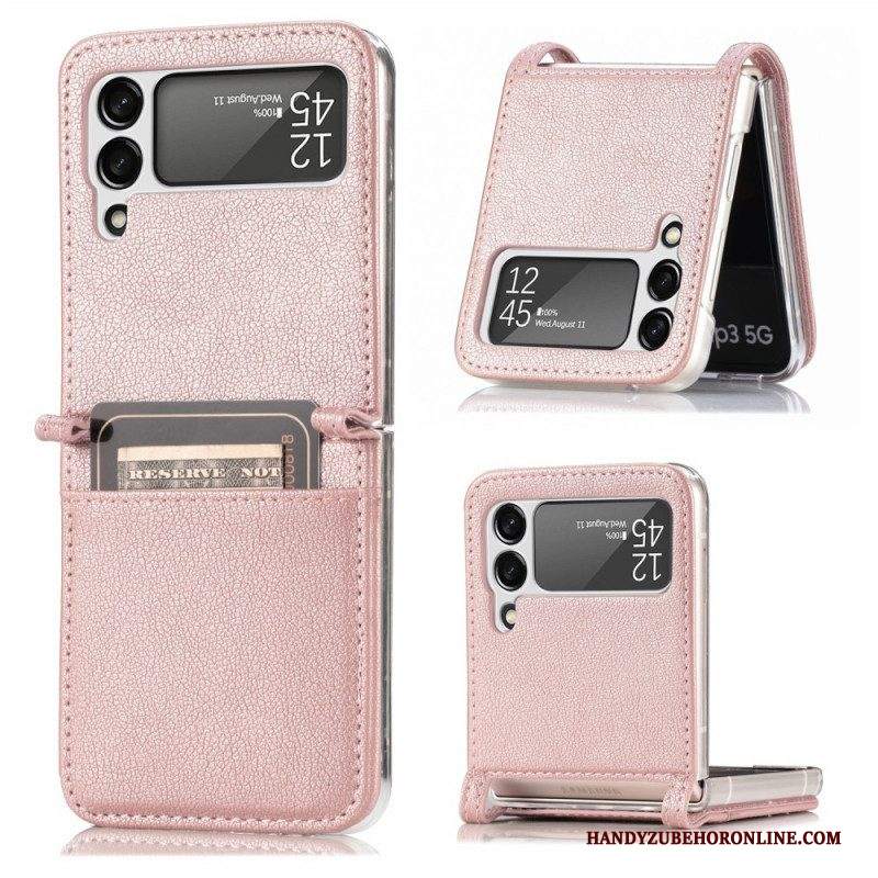 Folio Cover Samsung Galaxy Z Flip 3 5G Custodia in pelle Portacarte In Pelle Texture